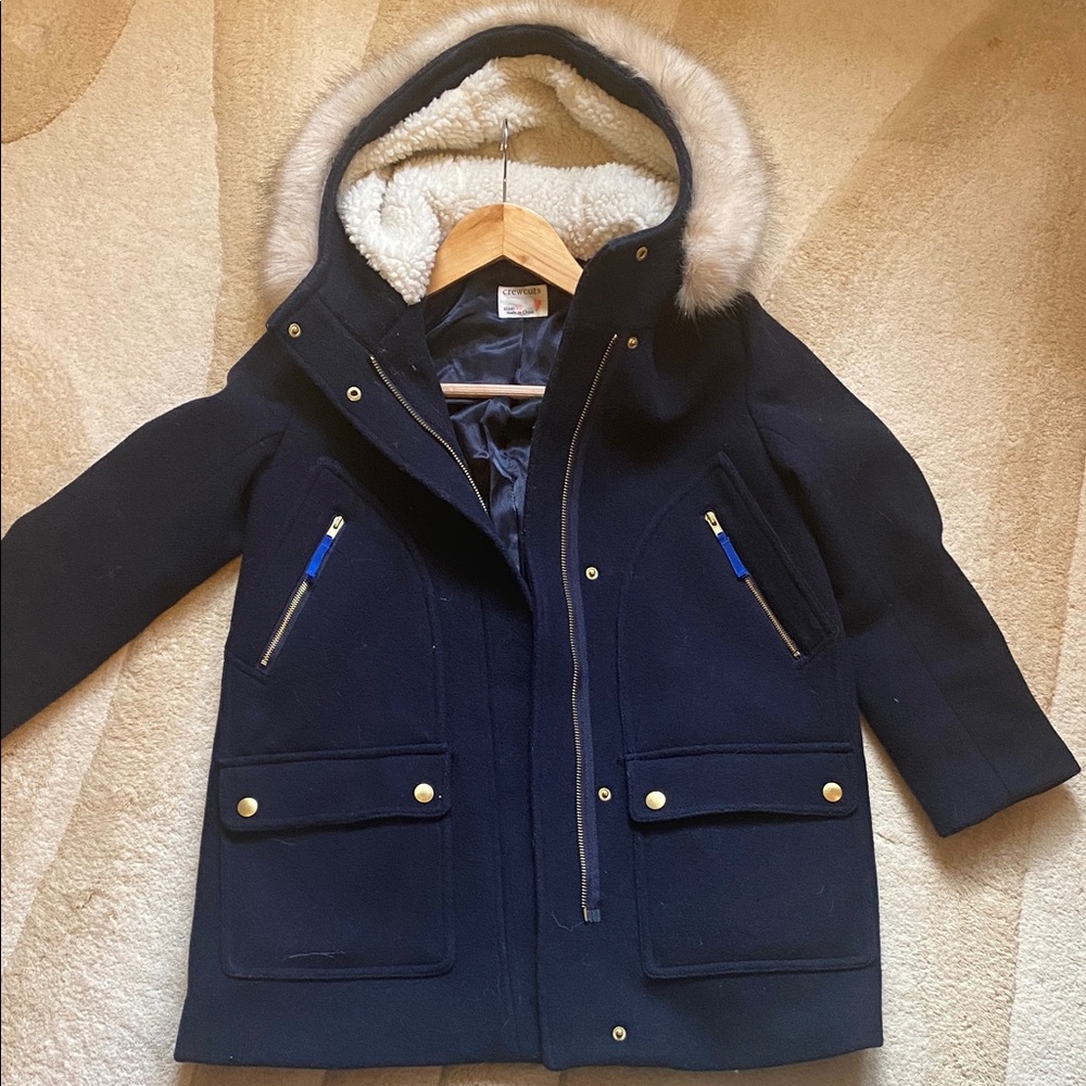 Crewcuts Navy Blue Wool Jacket with Faux Fur Trim